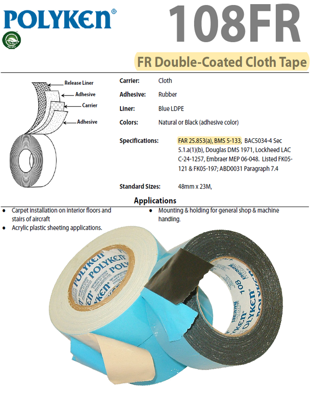 Polyken 108FR - Flame Retardant Carpet Tape: Meets BMS5-133