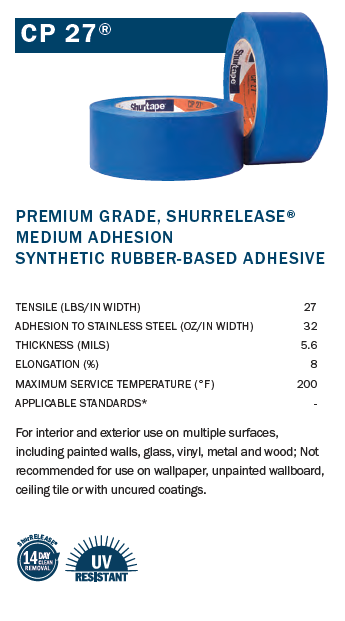 Shurtape CP 27 - Blue Masking Tape: ShurRELEASE® Painter Tape-TapeMonster